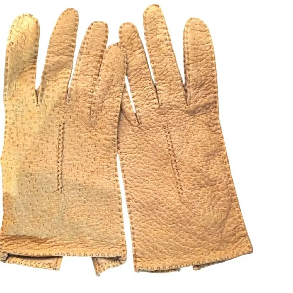 Vintage Aris Leather Gloves Handcrafted Beige Size 7‎ Made In The Philippines
